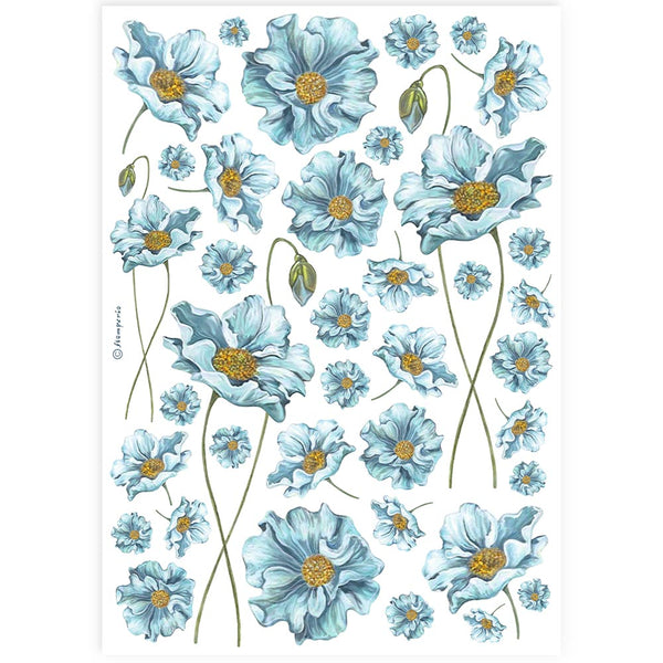 Stamperia Best Sellers BLUE FLOWERS A4 Decoupage Rice Paper #DFSA4893