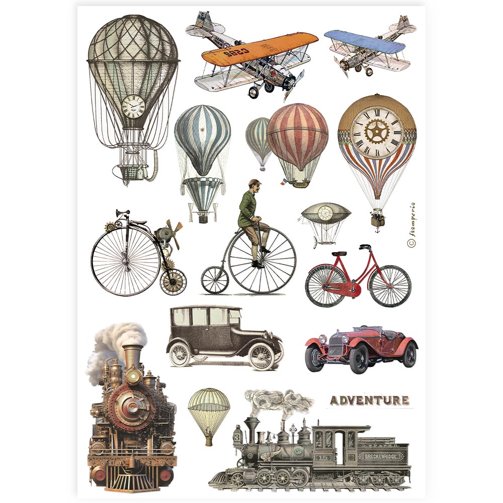 Stamperia Best Sellers TRAIN and BALLOONS A4 Decoupage Rice Paper #DFSA4902