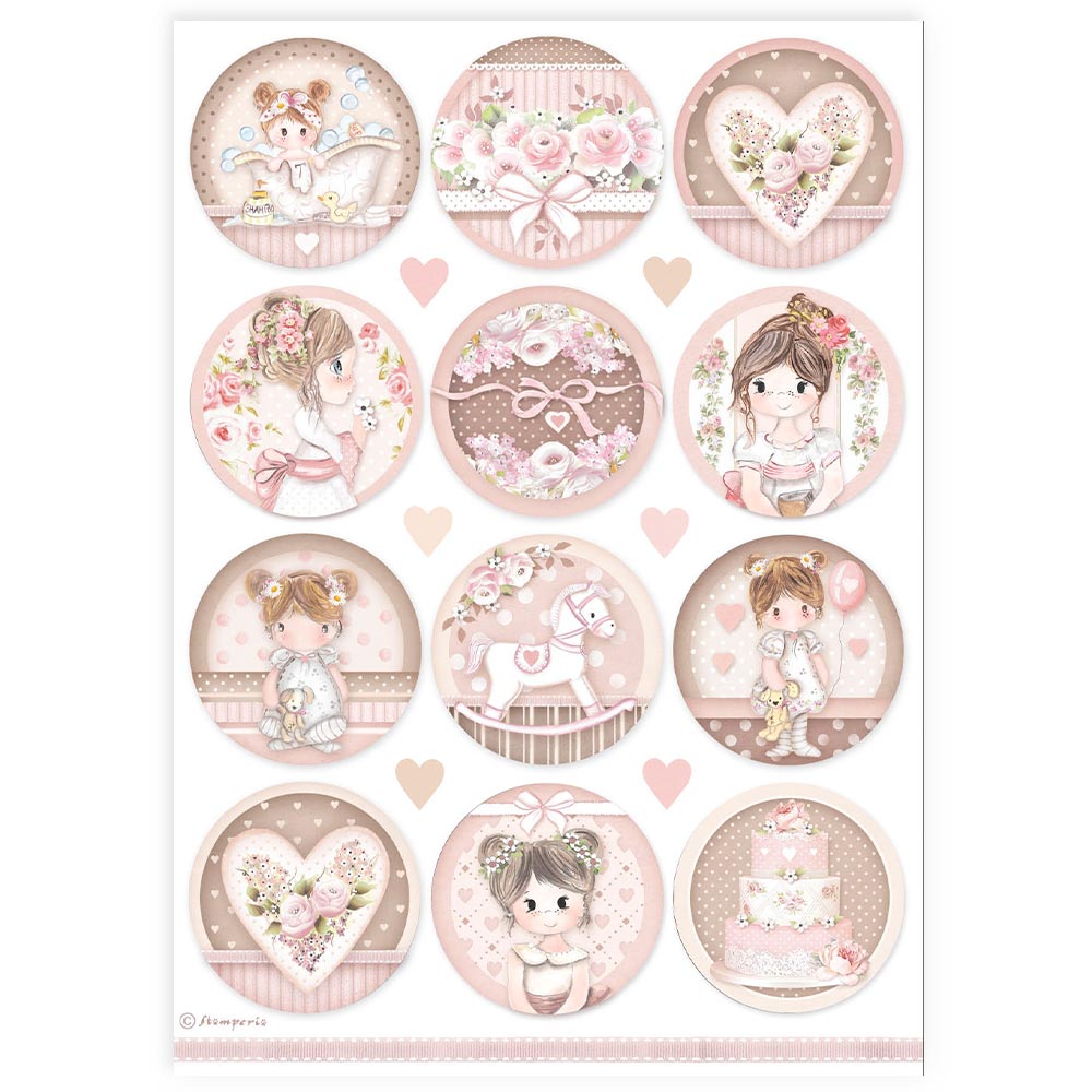 Stamperia Best Sellers BABY GIRL ROUNDS A4 Decoupage Rice Paper #DFSA4905