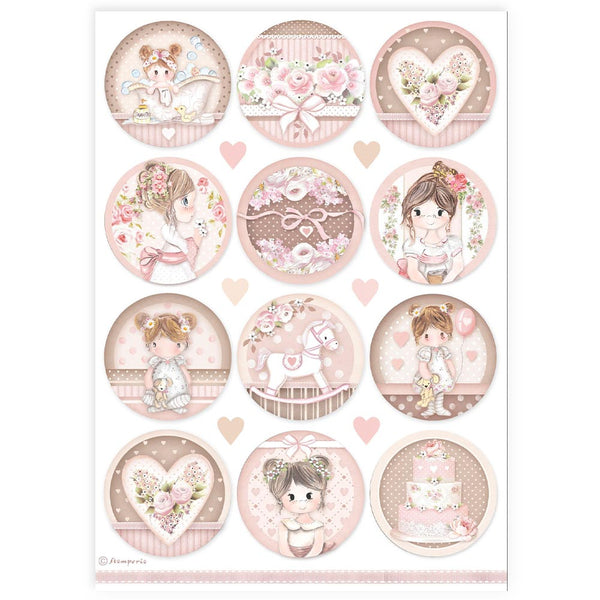 Stamperia Best Sellers BABY GIRL ROUNDS A4 Decoupage Rice Paper #DFSA4905