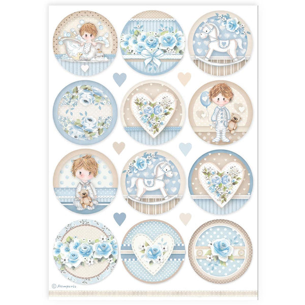 Stamperia Best Sellers BABY BOY ROUNDS A4 Decoupage Rice Paper #DFSA4906