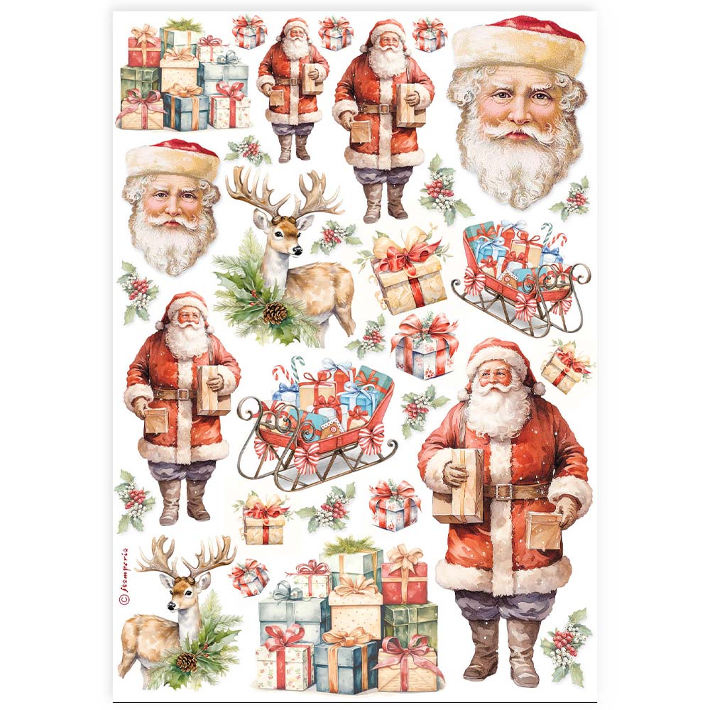 STAMPERIA CLASSIC CHRISTMAS SANTA CLAUS A4 Decoupage Rice Paper #DFSA4919