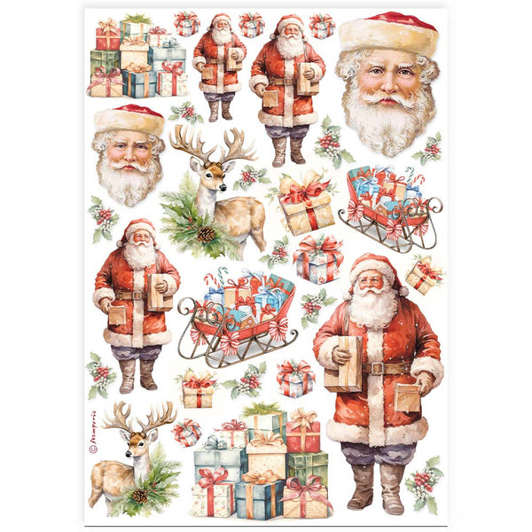 STAMPERIA CLASSIC CHRISTMAS SANTA CLAUS A4 Decoupage Rice Paper #DFSA4919