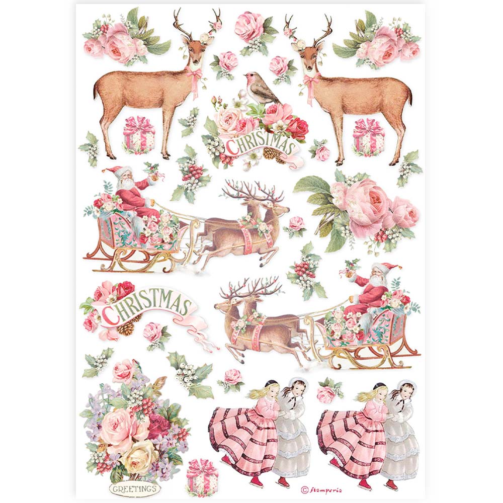 STAMPERIA PINK CHRISTMAS A4 Decoupage Rice Paper #DFSA4923