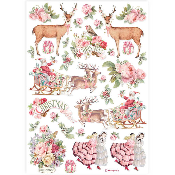 STAMPERIA PINK CHRISTMAS A4 Decoupage Rice Paper #DFSA4923