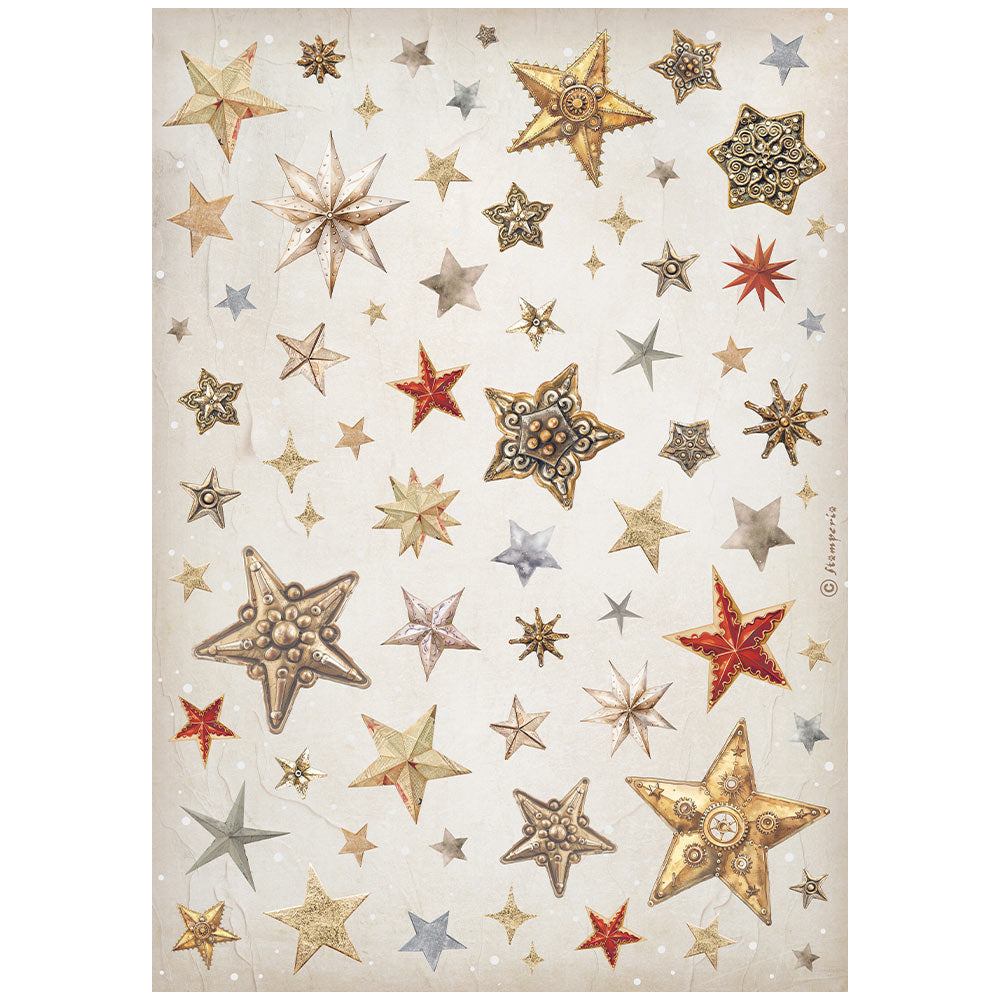 STAMPERIA GEAR UP FOR CHRISTMAS STARS A4 Decoupage Rice Paper #DFSA4933