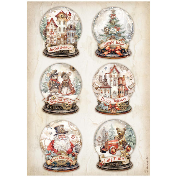 STAMPERIA GEAR UP FOR CHRISTMAS SNOWGLOBES A4 Decoupage Rice Paper #DFSA4937