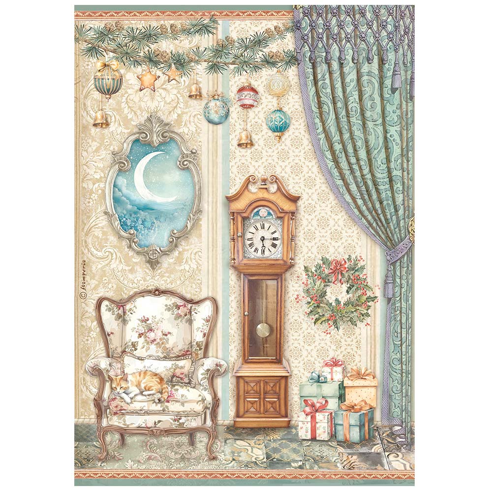 STAMPERIA Christmas The NUTCRACKER PENDULUM CLOCK AND CHAIR A4 Decoupage Rice Paper #DFSA4940