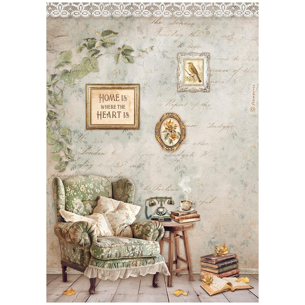 STAMPERIA Golden Harmony CHAIR A4 Decoupage Rice Paper #DFSA4945