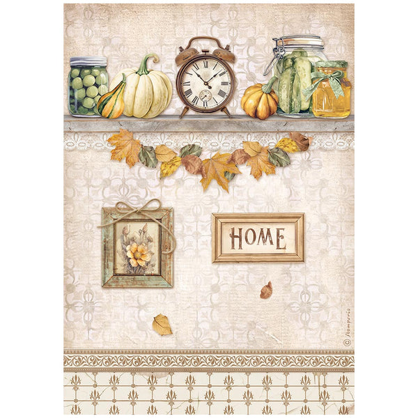 STAMPERIA Golden Harmony CLOCK and PUMPKINS A4 Decoupage Rice Paper #DFSA4946