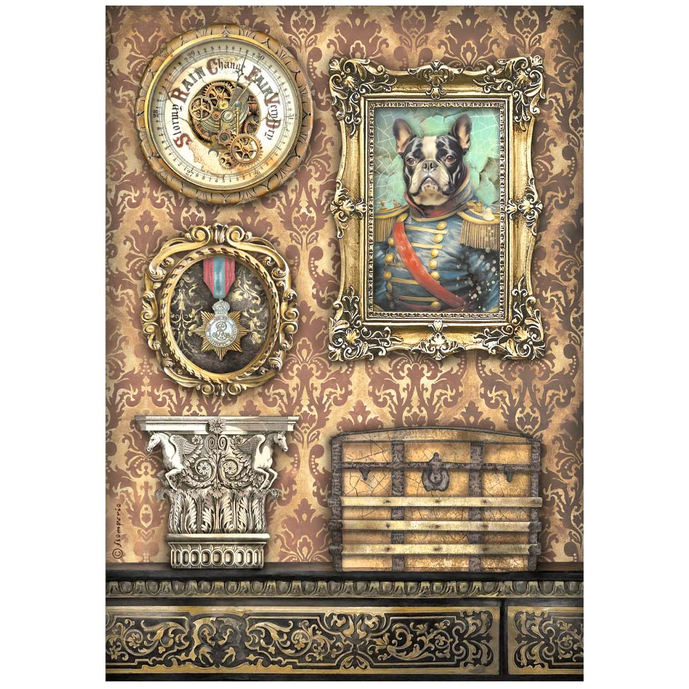 Stamperia ALTEREGO FRAME WITH DOG A4 Decoupage Rice Paper #DFSA4956