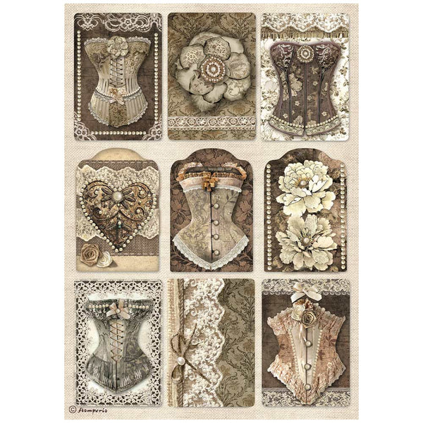 Stamperia Old Lace CORSETS A4 Decoupage Rice Paper #DFSA4962