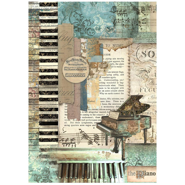 STAMPERIA MUSIC - PIANO A4 Decoupage Rice Paper #DFSA4966