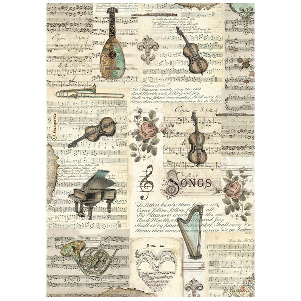 STAMPERIA MUSIC - INSTRUMENTS A4 Decoupage Rice Paper #DFSA4968