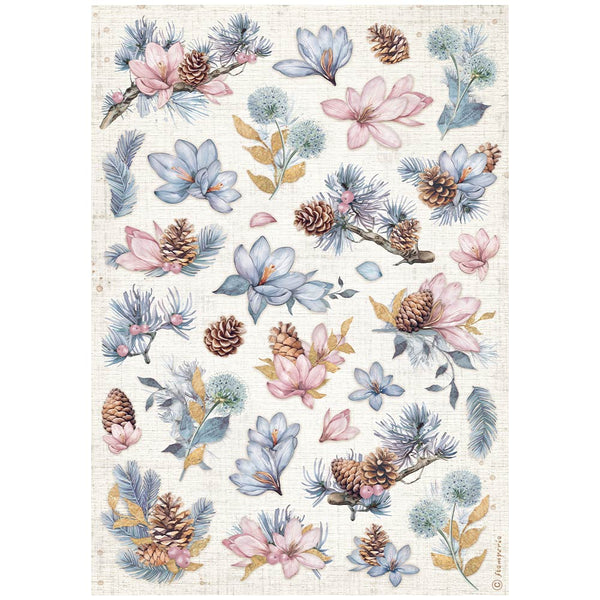 STAMPERIA Create Happiness DEWDROPS PINECONES and FLOWERS A4 Decoupage Rice Paper #DFSA4974