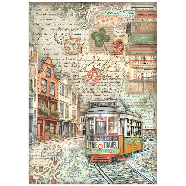 Stamperia ART OF TRAVELLING - TRAM / Cable Car A4 Decoupage Rice Paper #DFSA4975