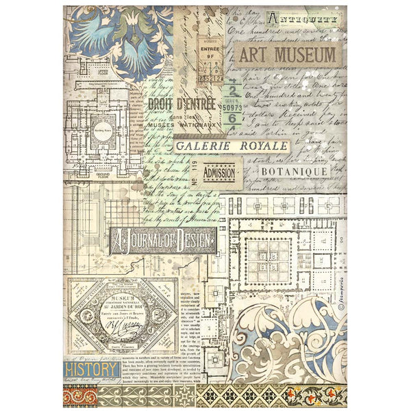 Stamperia ART OF TRAVELLING - ART MUSEUM BACKGROUND A4 Decoupage Rice Paper #DFSA4976