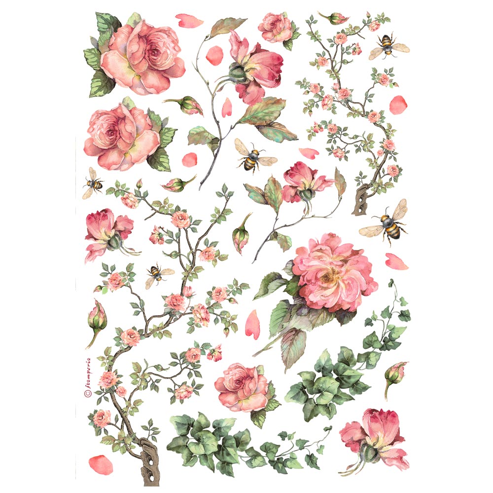 STAMPERIA ROSES AND IVY - Best Sellers Decoupage Rice Paper A4 #DFSA4990