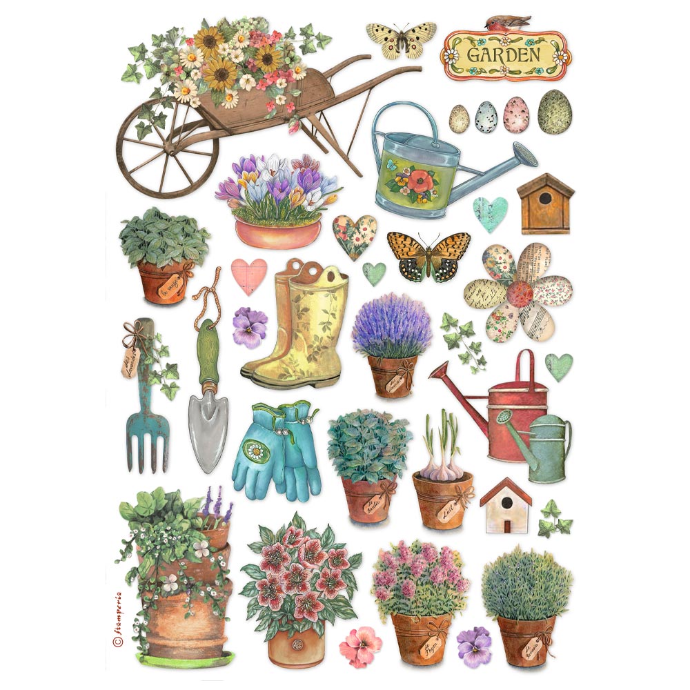 STAMPERIA GARDEN TOOLS - Best Sellers Decoupage Rice Paper A4 #DFSA4991