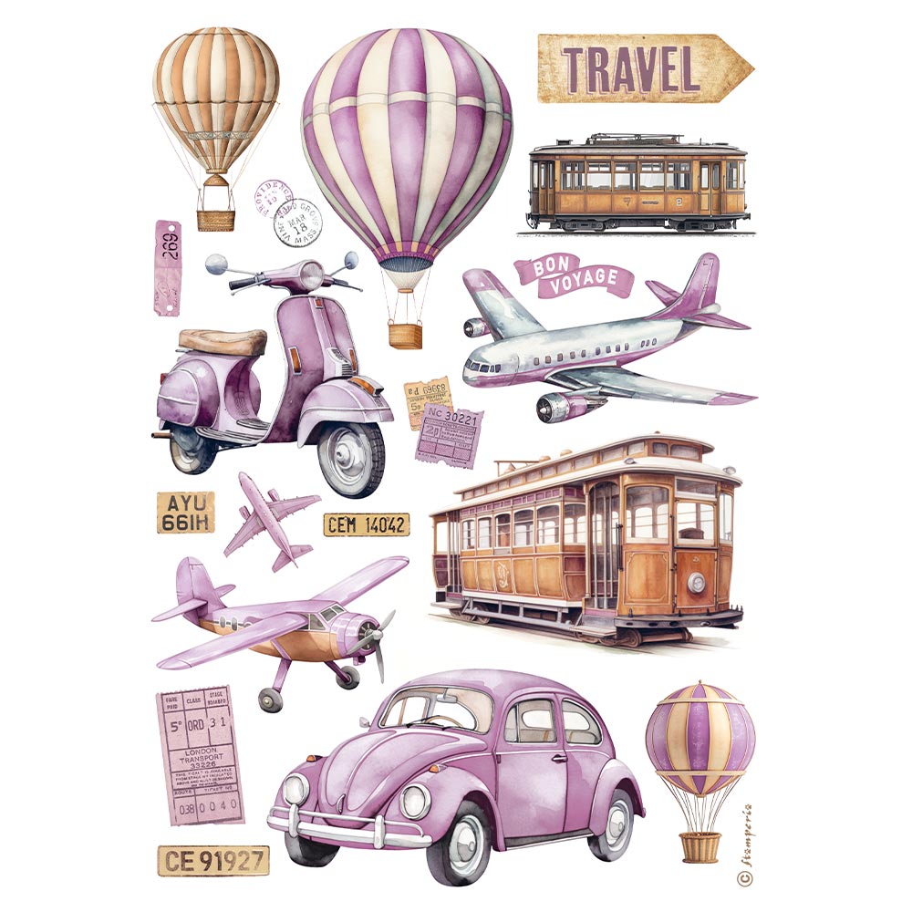 STAMPERIA TRANSPORTS - Best Sellers Decoupage Rice Paper A4 #DFSA4995