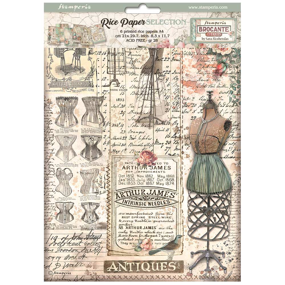 Stamperia BROCANTE ANTIQUES A4 Rice Paper SELECTION Decoupage  #DFSA4XBR
