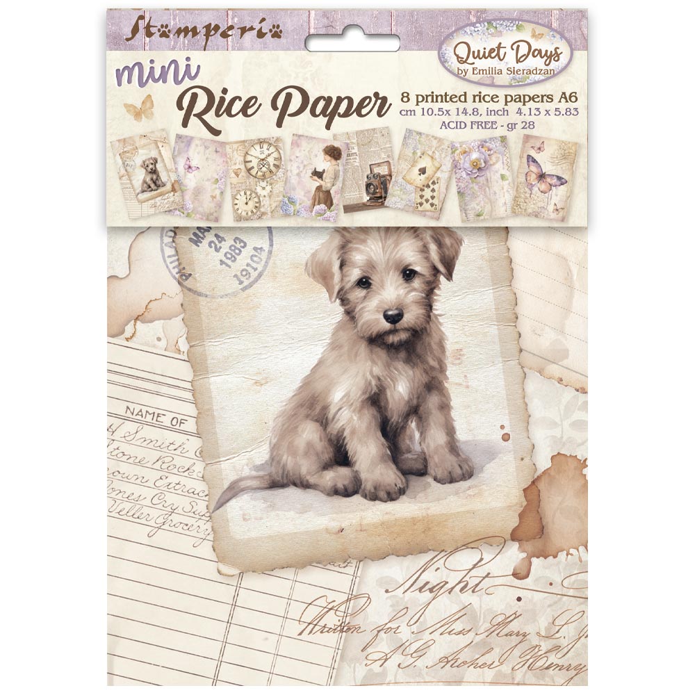 Packaged rice paper with a dog illustration on a white background