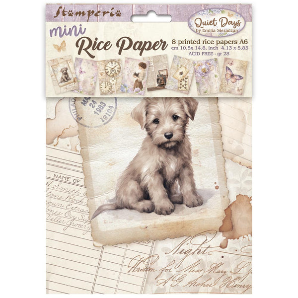 Packaged rice paper with a dog illustration on a white background