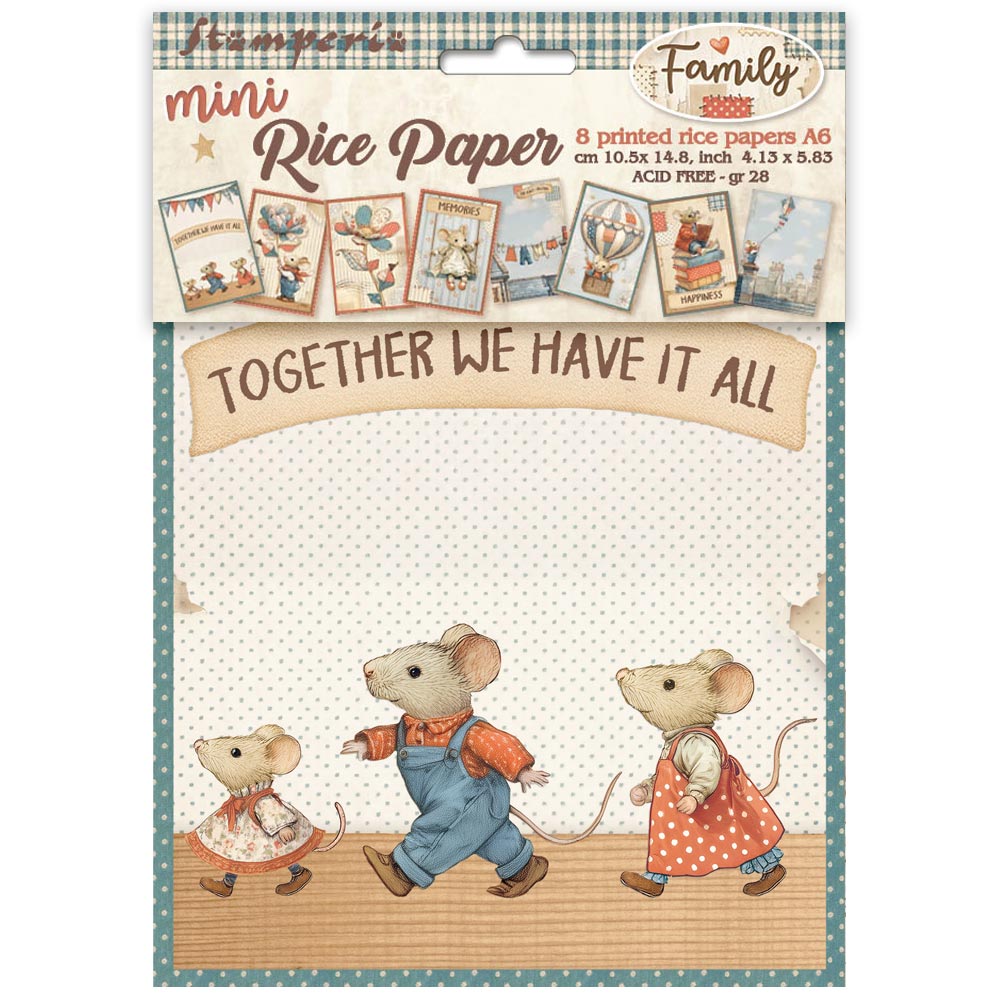 Stamperia FAMILY MINI A6 Assorted Decoupage Rice Paper 8 sheets #DFSA6X03