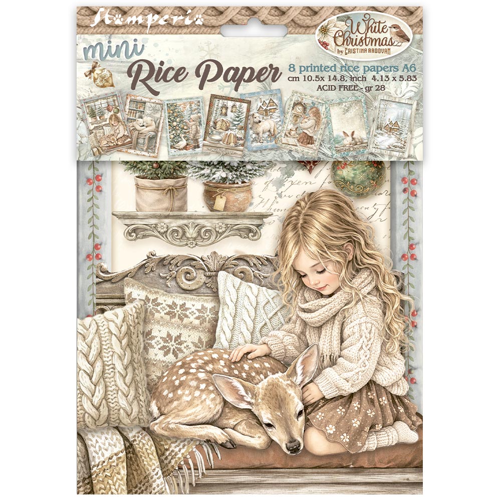 Stamperia WHITE CHRISTMAS A6 Selection Decoupage Rice Paper 8 sheets #DFSA6X10
