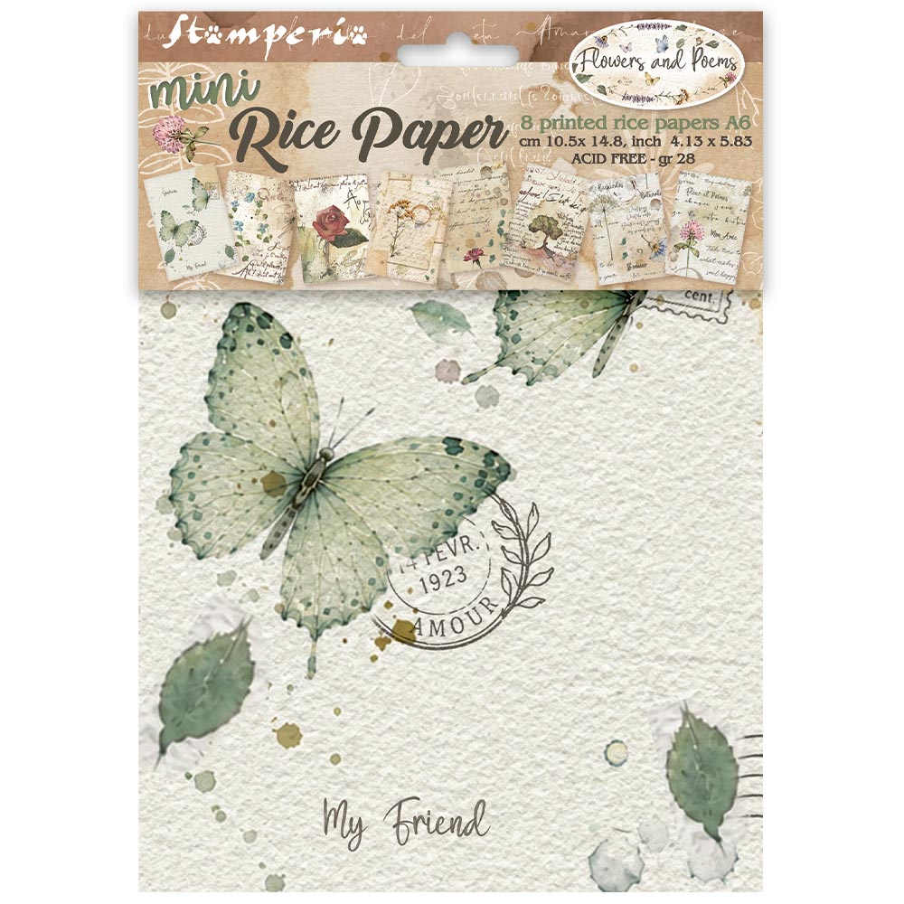 Stamperia FLOWERS and POEMS MINI A6 Assorted Decoupage Rice Paper 8 sheets #DFSA6X13
