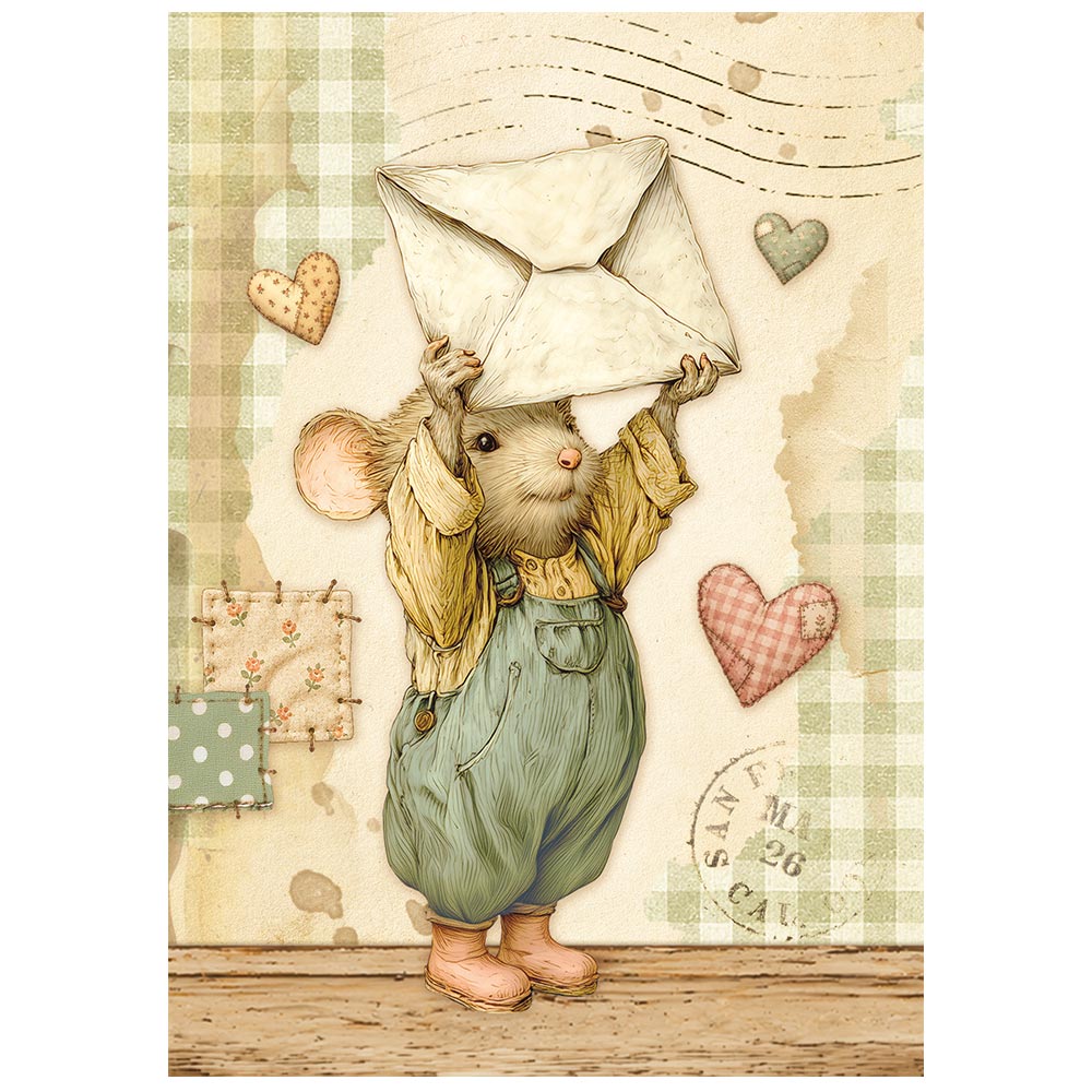 Stamperia COZY FAMILY Mice MINI A6 Assorted Decoupage Rice Paper 8 sheets #DFSA6X14