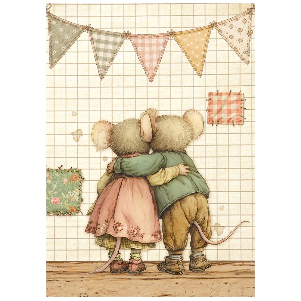 Stamperia COZY FAMILY Mice MINI A6 Assorted Decoupage Rice Paper 8 sheets #DFSA6X14