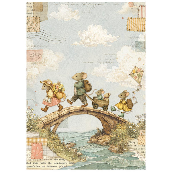 Stamperia COZY FAMILY Mice MINI A6 Assorted Decoupage Rice Paper 8 sheets #DFSA6X14