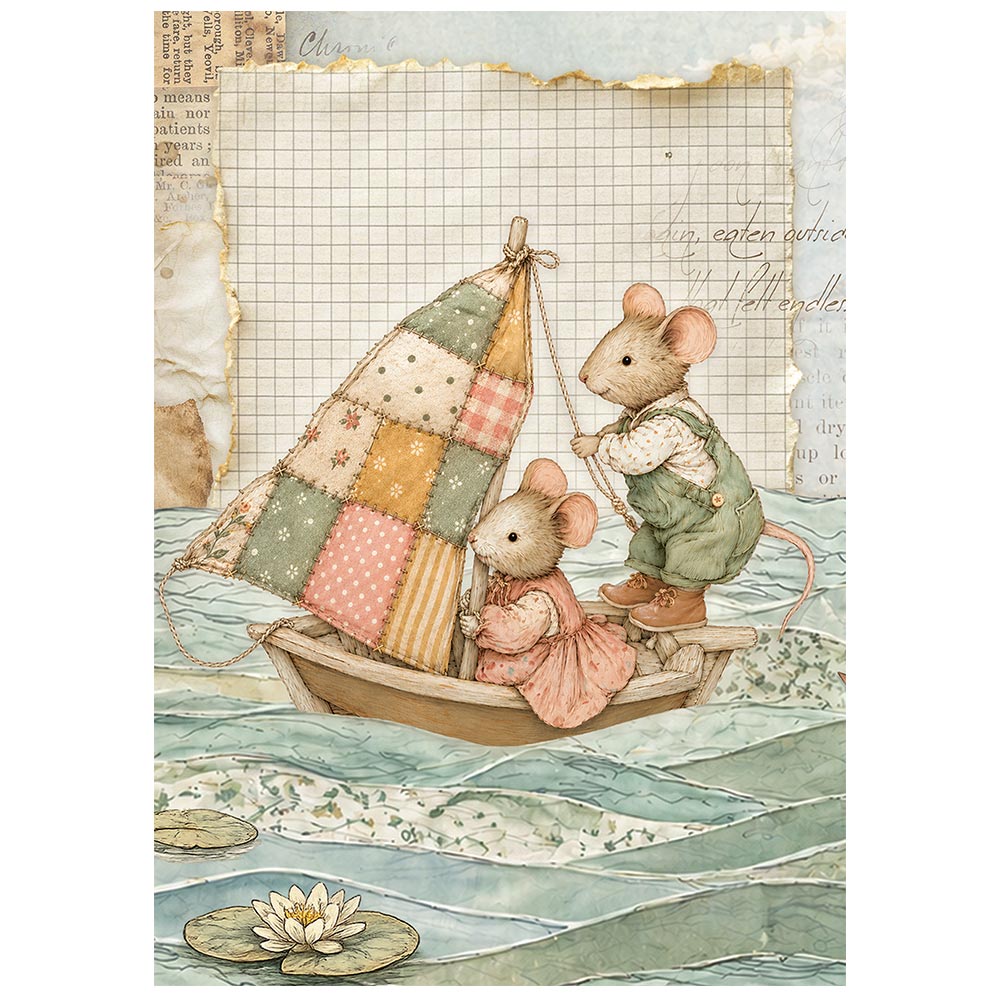 Stamperia COZY FAMILY Mice MINI A6 Assorted Decoupage Rice Paper 8 sheets #DFSA6X14