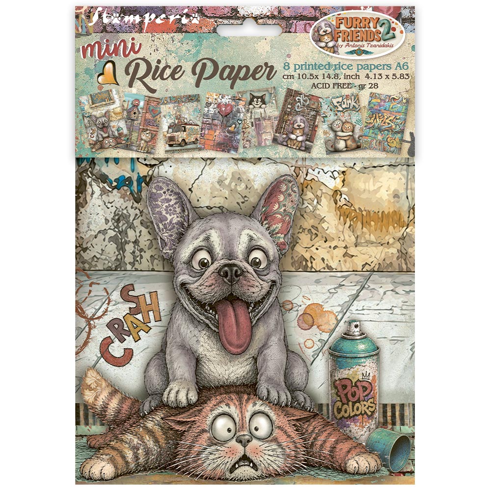 Stamperia FURRY FRIENDS 2 MINI A6 Assorted Decoupage Rice Paper 8 sheets #DFSA6X15