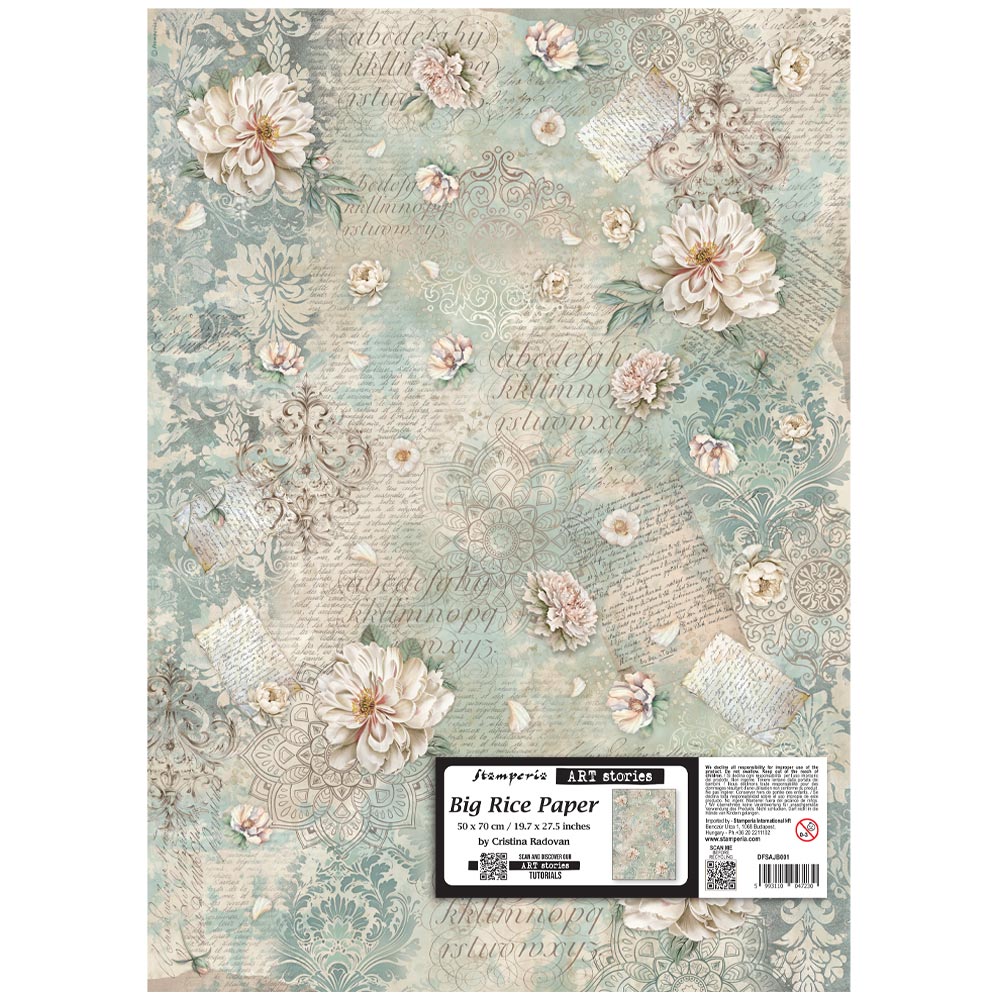 Stamperia Art Stories BIG RICE PAPER - PEONY PATTERN 50X70 CM Decoupage Rice Paper  #DFSAJB001
