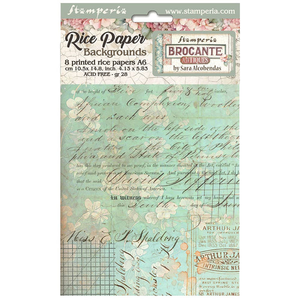 Stamperia BROCANTE ANTIQUES A6 Assorted Rice Paper Selection Decoupage 8 sheets #DFSAK6018