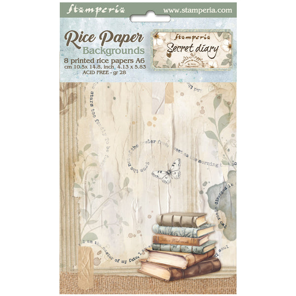 Stamperia Create Happiness SECRET DIARY A6 Assorted Rice Paper Selection Decoupage 8 sheets #DFSAK6020