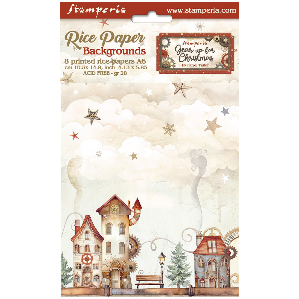 Stamperia GEAR UP FOR CHRISTMAS A6 Assorted Rice Paper Selection Decoupage 8 sheets #DFSAK6026