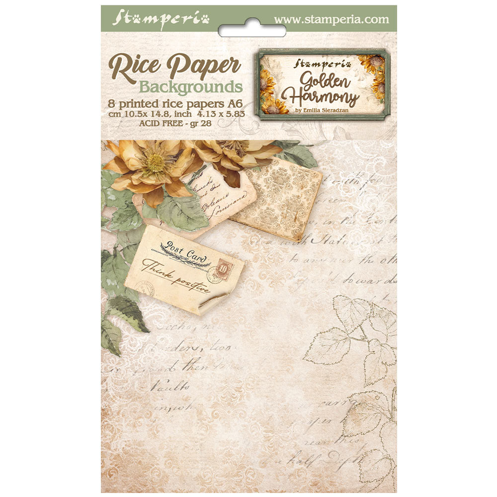 Stamperia GOLDEN HARMONY A6 Assorted Rice Paper SELECTION Decoupage 8 sheets #DFSAK6029