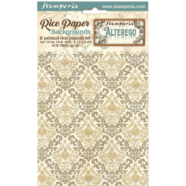 Stamperia ALTEREGO A6 Assorted Rice Paper Selection Decoupage 8 sheets #DFSAK6031