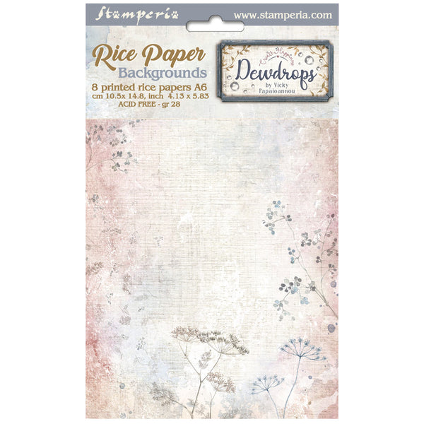 Stamperia Create Happiness DEWDROPS A6 Assorted Rice Paper Selection Decoupage 8 sheets #DFSAK6034