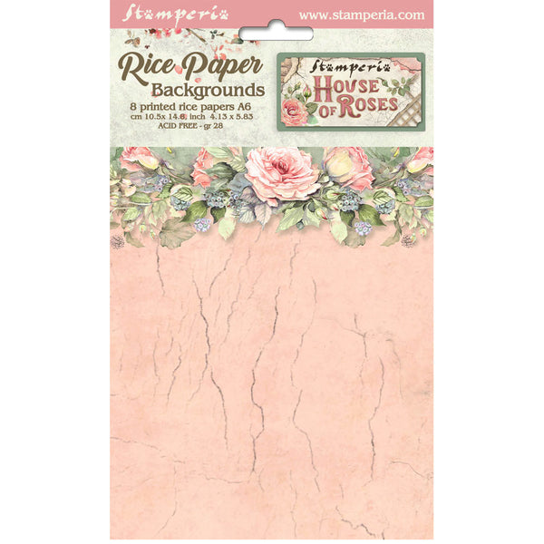 PRE-ORDER Stamperia HOUSE OF ROSES A6 Assorted Rice Paper Selection Decoupage 8 sheets #DFSAK6039