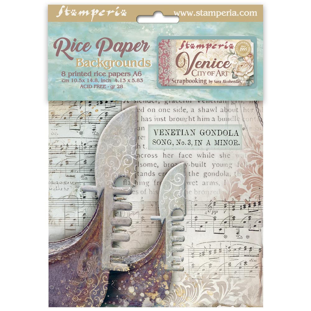 Stamperia VENICE CITY OF ART A6 Assorted Rice Paper Backgrounds SELECTION Decoupage 8 sheets #DFSAK6042