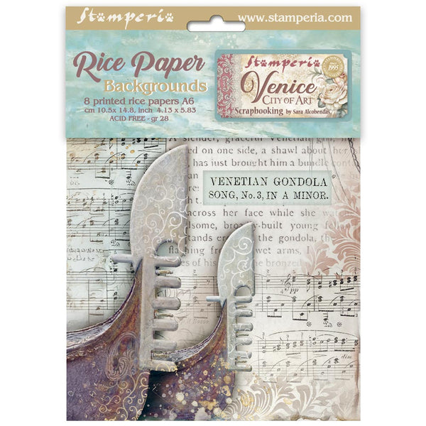 Stamperia VENICE CITY OF ART A6 Assorted Rice Paper Backgrounds SELECTION Decoupage 8 sheets #DFSAK6042