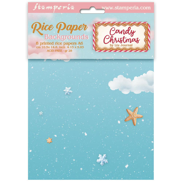 Stamperia CANDY CHRISTMAS A6 Background Assorted Decoupage Rice Paper 8 sheets #DFSAK6043