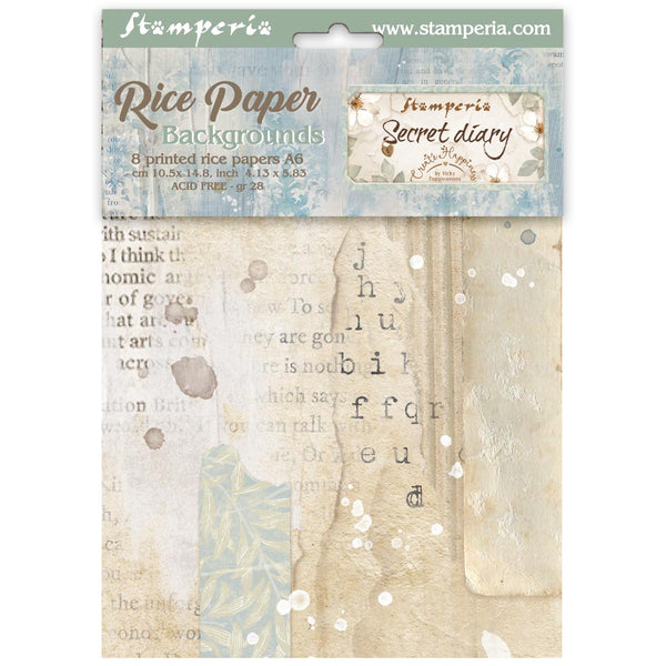 Stamperia SECRET DIARY MINI A6 Assorted BACKGROUNDS Decoupage Rice Paper 8 sheets #DFSAK6051