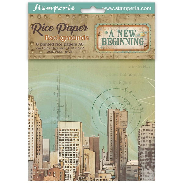 Stamperia A NEW BEGINNING MINI A6 Assorted BACKGROUNDS Decoupage Rice Paper 8 sheets #DFSAK6052