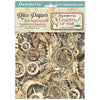 Packaging of Stamperia Gardens of Time rice paper backgrounds with mechanical design.