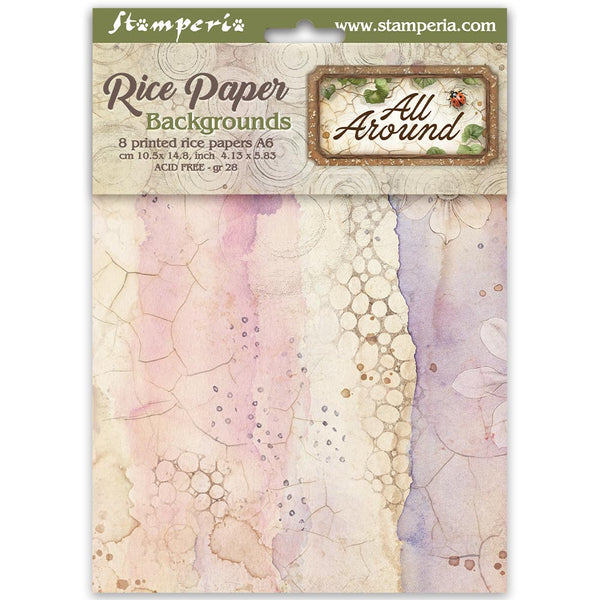 Stamperia ALL AROUND Backgrounds A6 Selection Decoupage Rice Paper 8 sheets #DFSAK6054